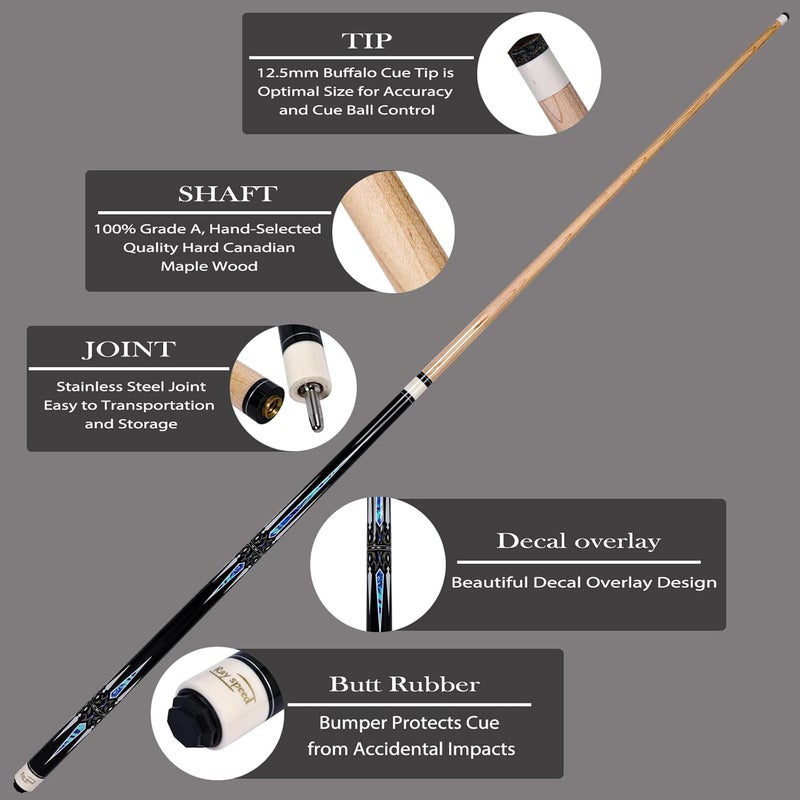 Ray speed Pool Cue Stick with Hard Case Hardwood Canadian Maple Professional Billiard Pool Stick 58" 2-Pieces 19/20oz Pool Stick Set - Image 3